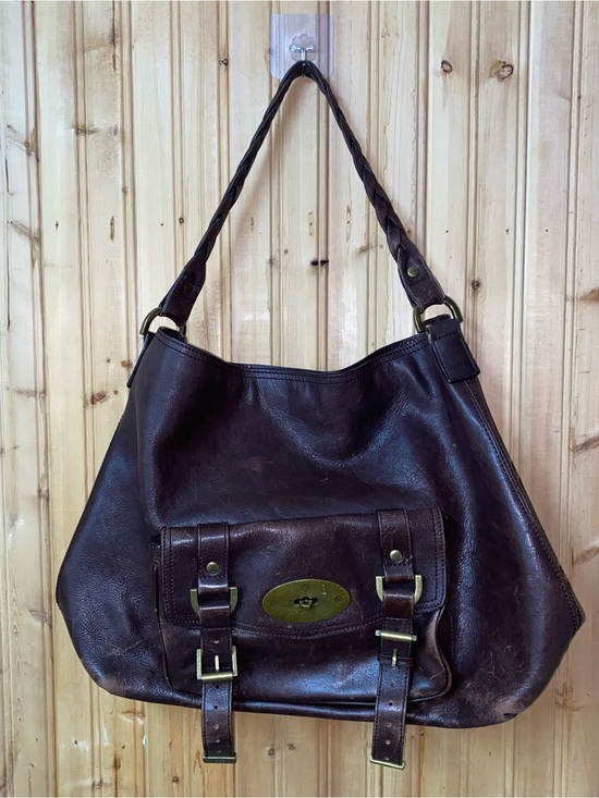 Mulberry Handbags - Mulberry Alexa Hobo Bag Dark Brown Leather Shoulder Bag with Front Buckle Pocket